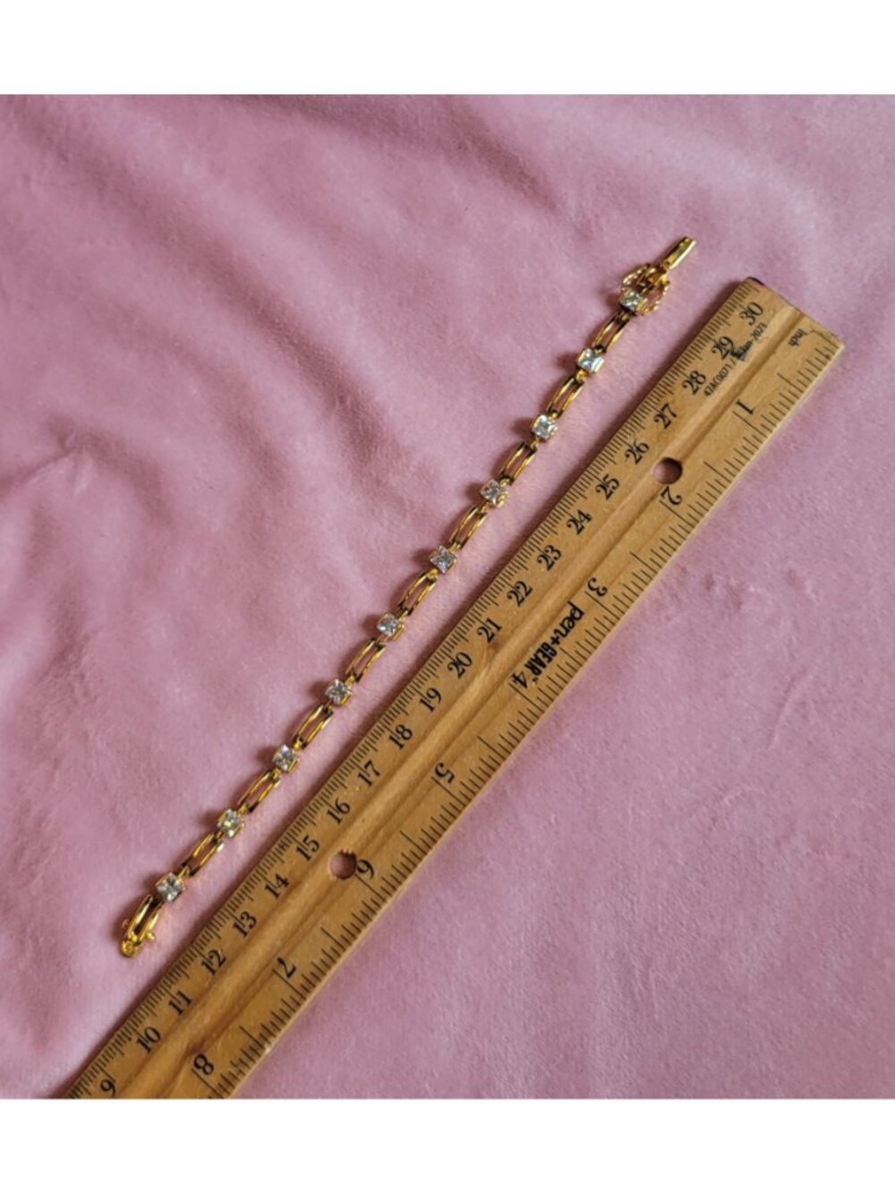 Stamped 925 FAS Gold Tone Clear Rhinestone Link Bracelet BR1 - Picture 7 of 7